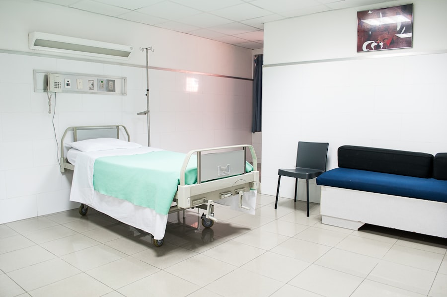 Private patient room with hospital bed
